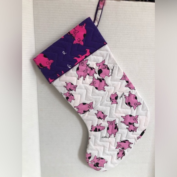Handmade Pig Patterned Holiday Stocking - Picture 3 of 8